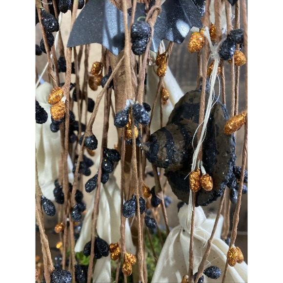 Weeping Willow Tree Autumn Halloween Bat Witches Hat Ghost Haunted Orange Black - Picture 4 of 10